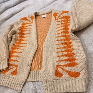 Obey Beige Cardigan with Bright Orange Intarsia